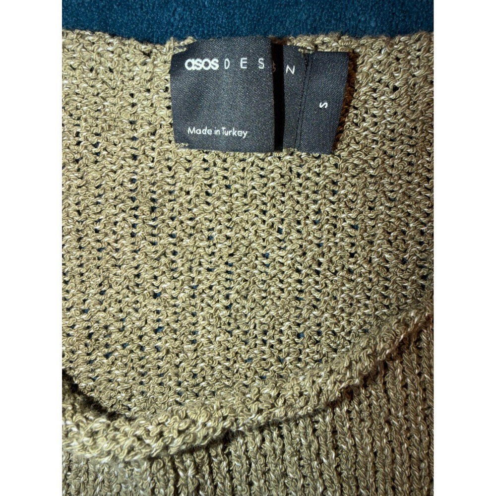 ASOS DESIGN Mens Short Sleeve Knit Sweater Olive Green Khaki Textured Top Small - Picture 3 of 3